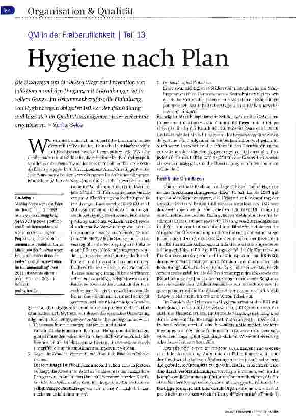 Vorschauseite 1: QM in der Freiberuflichkeit Teil 13 Hygiene nach Plan