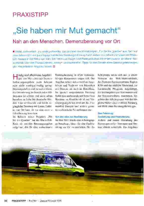 Vorschauseite 1: „Sie haben mir Mut gemacht Nah an den Menschen. Demenzberatung vor Ort