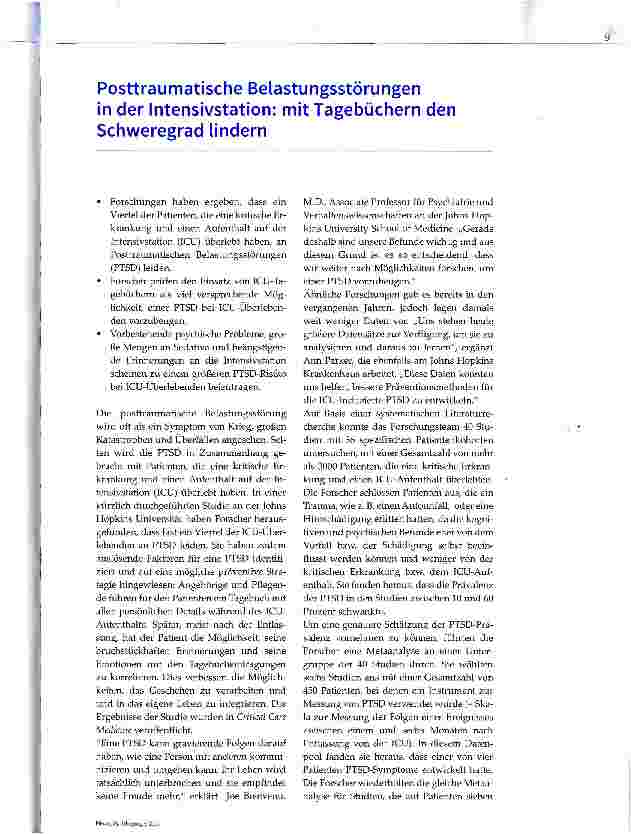 Vorschauseite 1: Posttraumatische Belastungsstörungen in der Intensivstation: mit Tagebüchern den Schweregrad lindern
