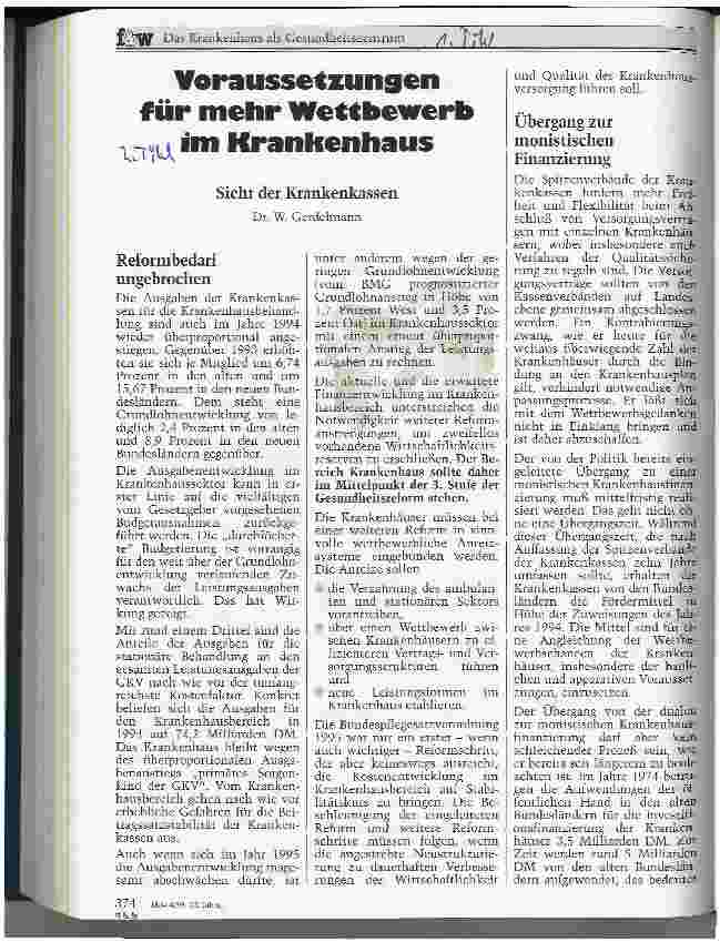 Vorschauseite 1: Voraussetzungen für mehr Wettbewerb im Krankenhaus