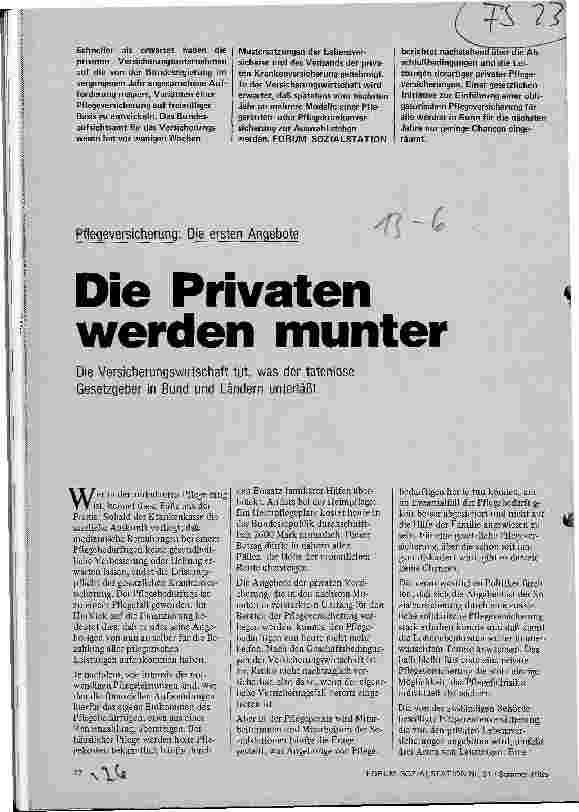 Vorschauseite 1: Pflegeversicherung: Die ersten Angebote Die Privaten werden munter