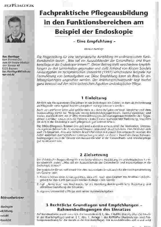 Vorschauseite 1: Fachpraktische Pflegeausbildung in den Funktionsbereichen am Beispiel der Endoskopiekus Hartlage3325 Bremenkus. Hartlage@klinikum-nen-ost. de