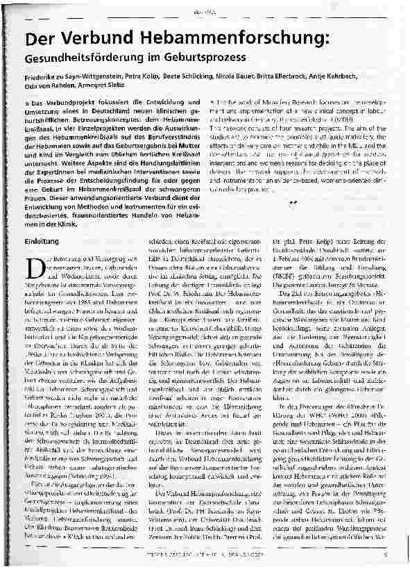 Vorschauseite 1: Der Verbund Hebammenforschung:Gesundheitsförderung im Geburtsprozess