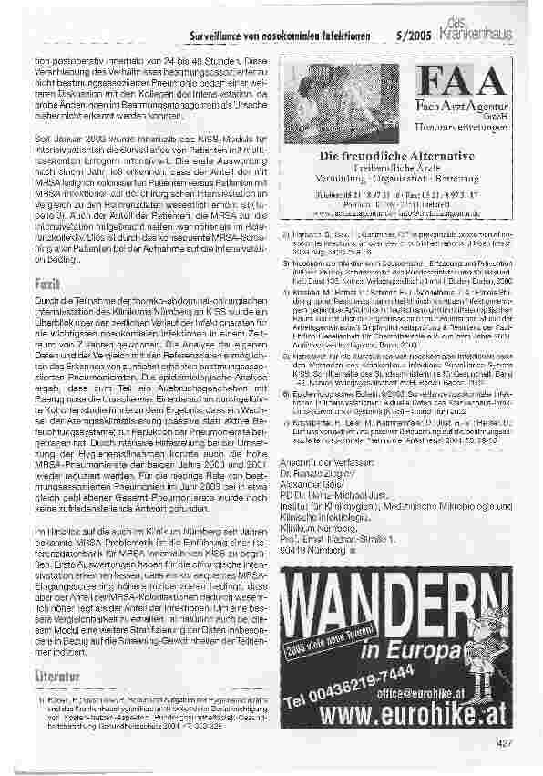 Vorschauseite 3: Erfahrungen mit der Surveillance von nosokomialen Infektionen nach KISS