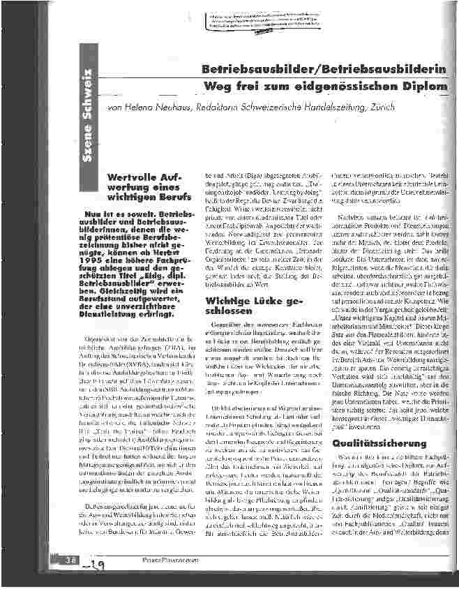 Vorschauseite 1: Betriebsausbilder/Betriebsausbilderin.Weg frei zum eidgenössichen Diplom. Wertvolle Aufwertung eines wichtigen Berufs.
