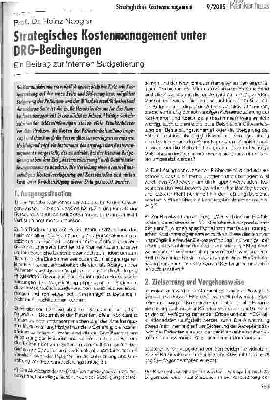Vorschauseite 1: Strategisches Kostenmanagement unter DRG-BedingungenEin Beitrag zur internen Budgetierung