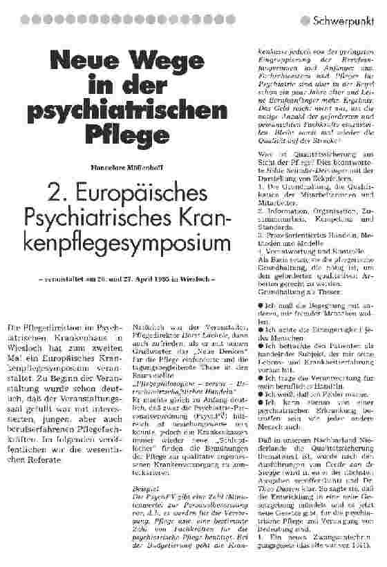 Vorschauseite 1: Neue Wege in der psychiatrischen Pflege 2. Europäisches Psychiatrisches Krankenpflegesymposium