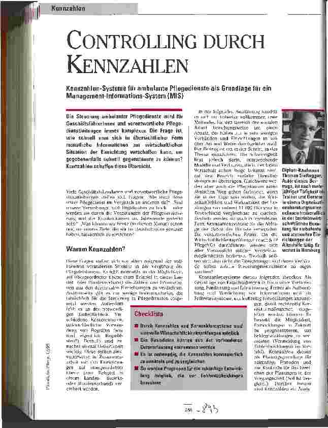 Vorschauseite 1: Controlling durch Kennzahlen Kennzahlen-Systeme für ambulante Pflegedienste als Grundlage für ein Management-Informations-System