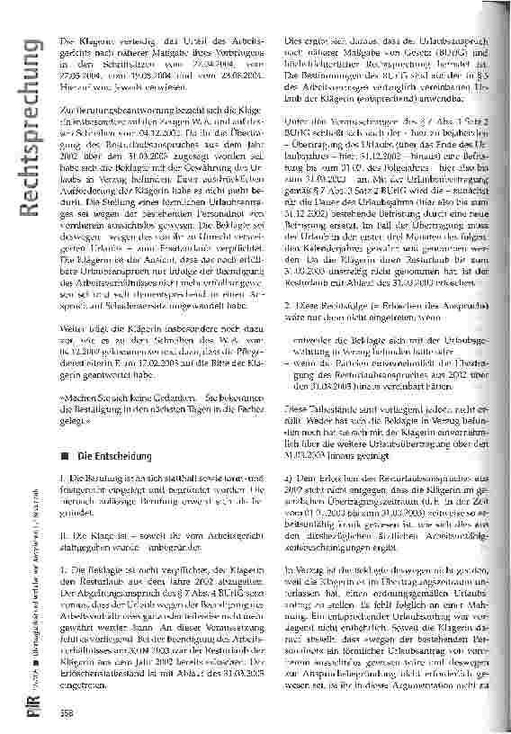 Vorschauseite 2: Übertragbarkeit und Verfallen von Ansprüchen auf Resturlaub
