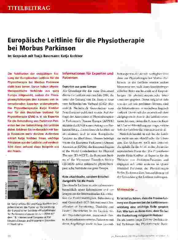 Vorschauseite 1: Europäische Leitlinie für die Physiotherapie bei Morbus Parkinson