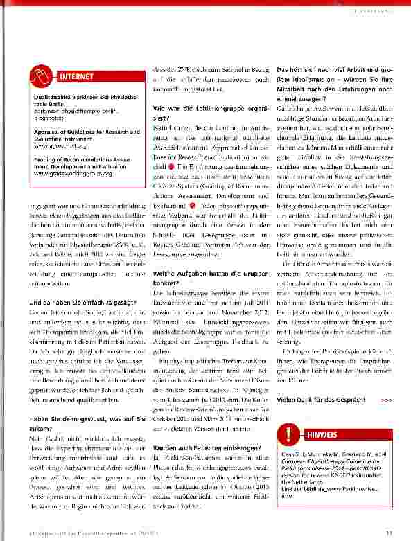 Vorschauseite 2: Europäische Leitlinie für die Physiotherapie bei Morbus Parkinson
