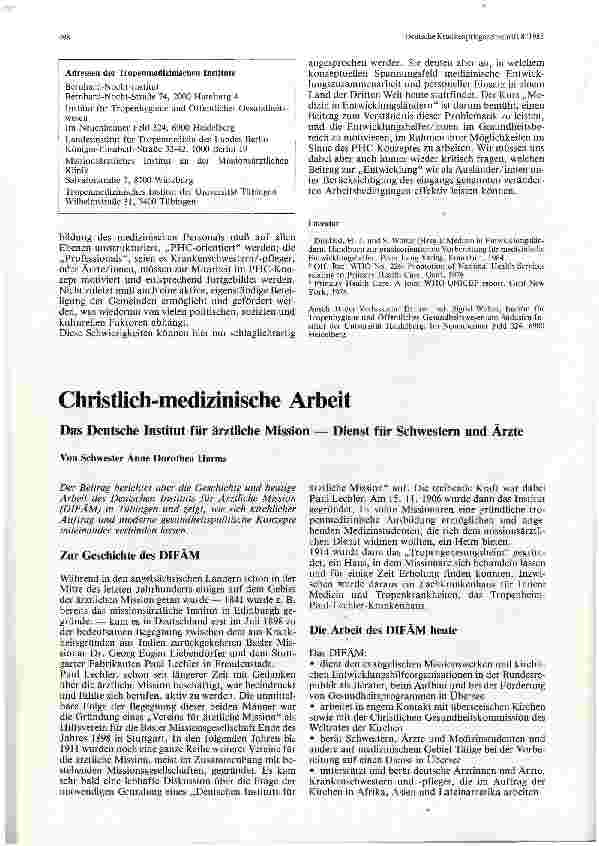 Vorschauseite 4: Gesundheitsarbeit in Ländern der Dritten Welt