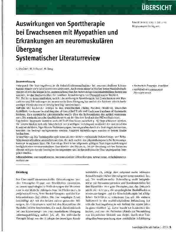 Vorschauseite 1: Auswirkungen von Sporttherapie bei Erwachsenen mit Myopathien und Erkrankungen am neuromuskulären Übergang Systematischer Literaturreview