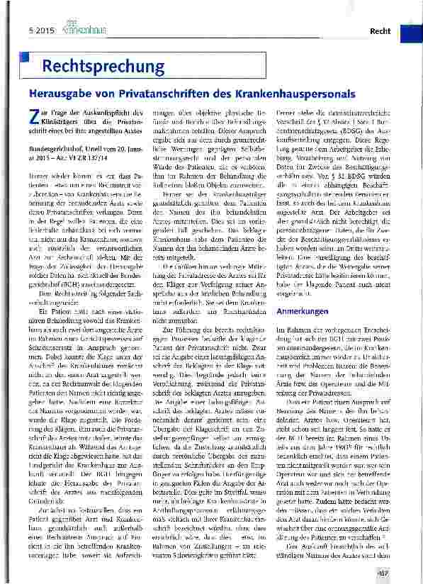 Vorschauseite 1: Herausgabe von Privatanschriften des Krankenhauspersonals