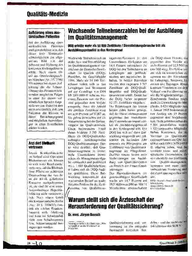 Vorschauseite 1: Warum stellt sich die Ärzteschaft der Herausforderung der Qualitätssicherung?