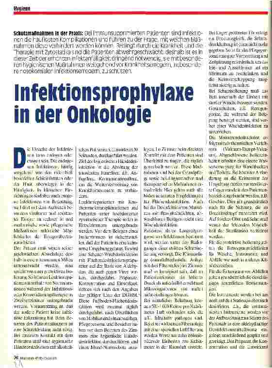Vorschauseite 1: Infektionsprophylaxe in der Onkologie Schutzmaßnahmen in der Praxis
