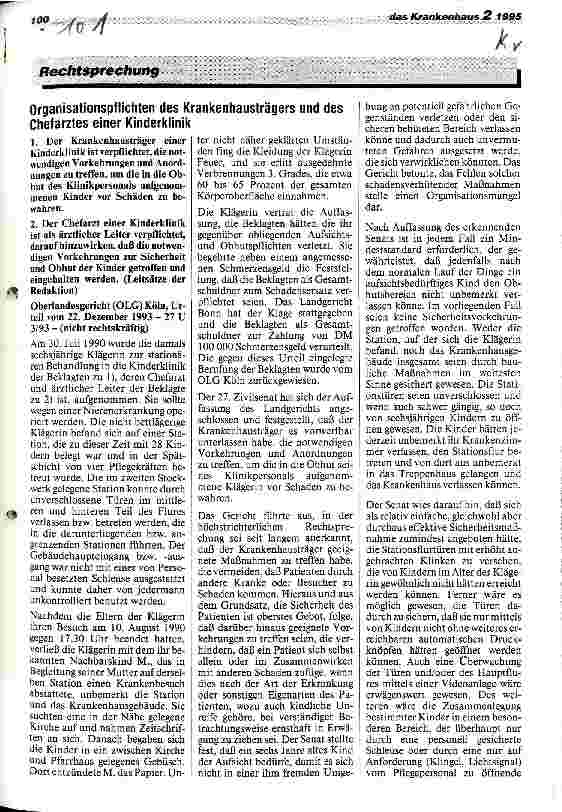 Vorschauseite 1: Organisationspflichten des Krankenhausträgers und des Chefarztes einer Kinderklinik