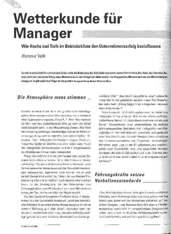 Vorschauseite 1: Wetterkunde für ManagerWie Hochs und Tiefs im Betriebsklima den Unternehmenserfolg beeinflussen