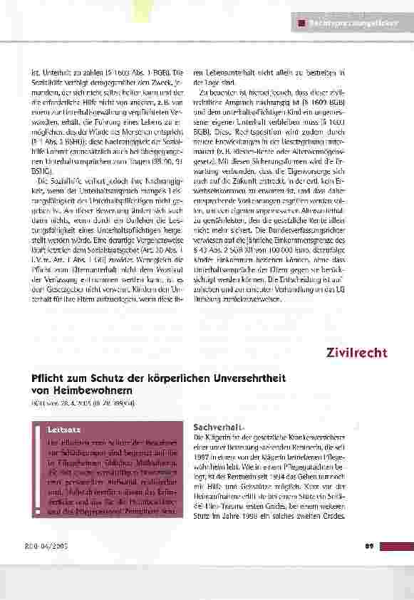 Vorschauseite 2: Unterhalt für pflegebedürftige ElternBVerfG vom 7.6.2005 (1 BvR 1508/96)