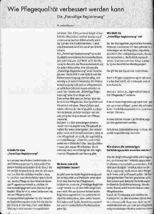 Vorschauseite 1: Wie Pflegequalität verbessert werden kannDie Freiwillige Registrierung