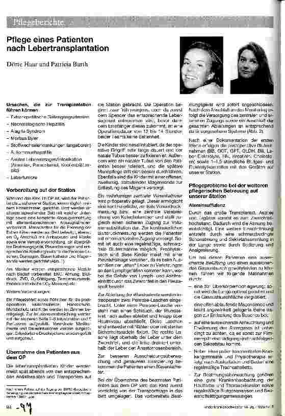 Vorschauseite 1: Pflege eines Patienten nach Lebertransplantation.
