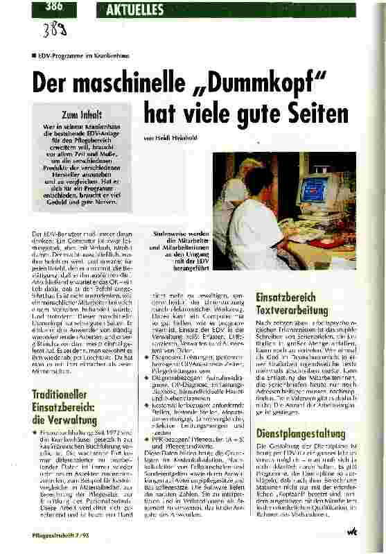 Vorschauseite 1: Der maschinelle Dummkopf hat viele gute Seiten EDV-Programme im Krankenhaus