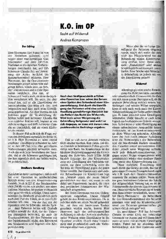 Vorschauseite 1: K. O. im OP Recht auf Widerruf