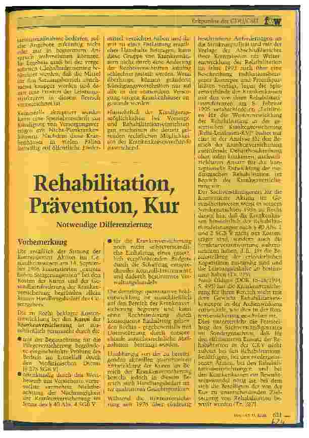 Vorschauseite 1: Rehabilitation, Prävention, Kur Notwenidge Differenzierung