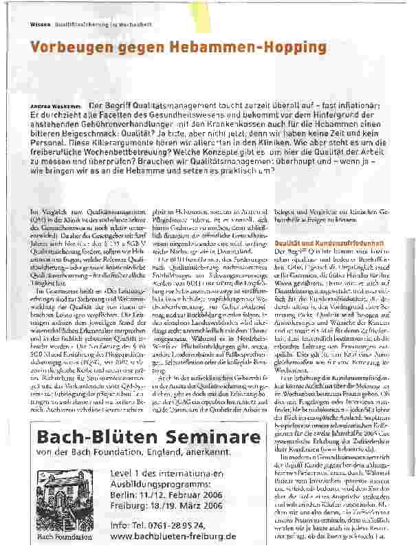 Vorschauseite 1: Vorbeugen gegen Hebammen-HoppingQualitätssicherung im Wochenbett