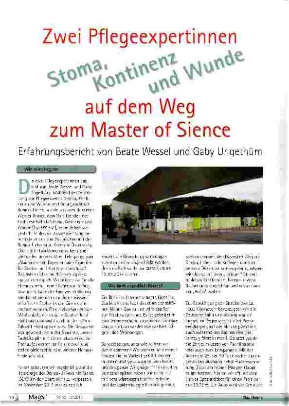 Vorschauseite 1: Zwei Pflegeexpertinnen auf dem Weg zum Master of Sience