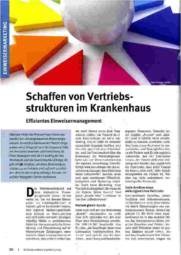 Vorschauseite 1: Schaffen von Vertriebsstrukturen im Krankenhaus
