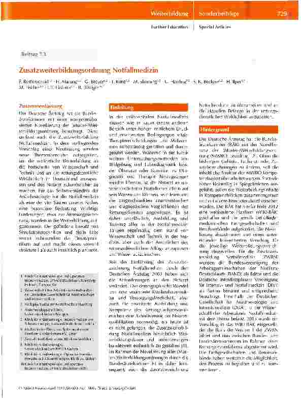 Vorschauseite 1: Zusatzweiterbildungsordnung Notfallmedizin