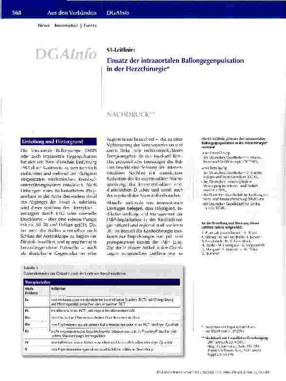 Vorschauseite 1: S3-Leitlinie: Einsatz der intraaortalen Ballongegenpulsation in der Herzchirurgie