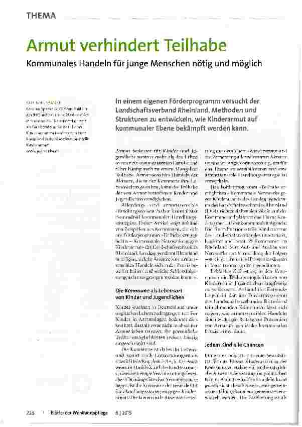 Vorschauseite 1: Armut verhindert Teilhabe