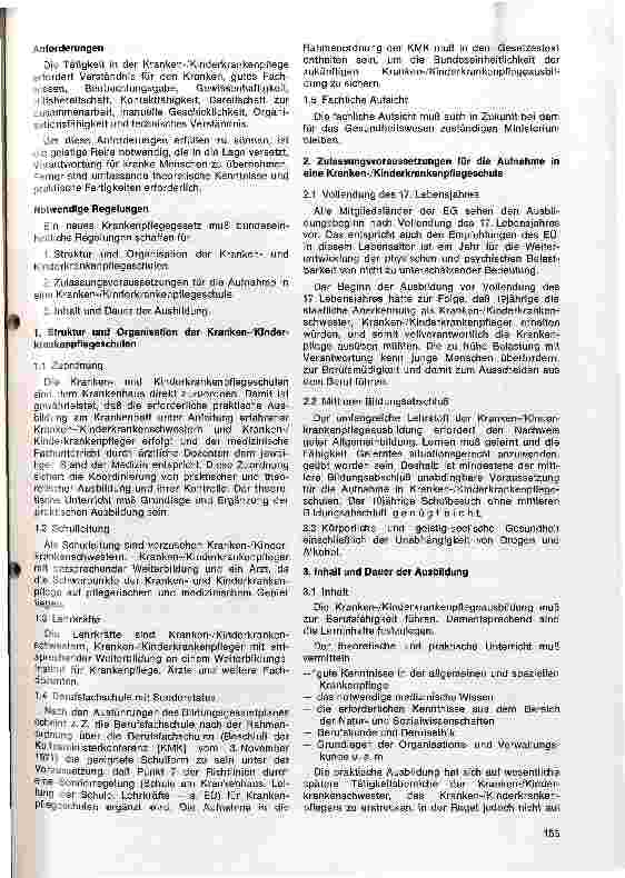Vorschauseite 3: Zur Neuordnung der Krankenund Kinderkrankenpflegeausbildung und der Ausbildung für Krankenpflegehilfe