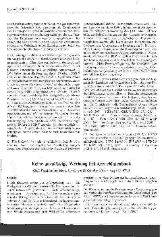 Vorschauseite 1: Keine unzulässige Werbung bei Arzneidatenbank