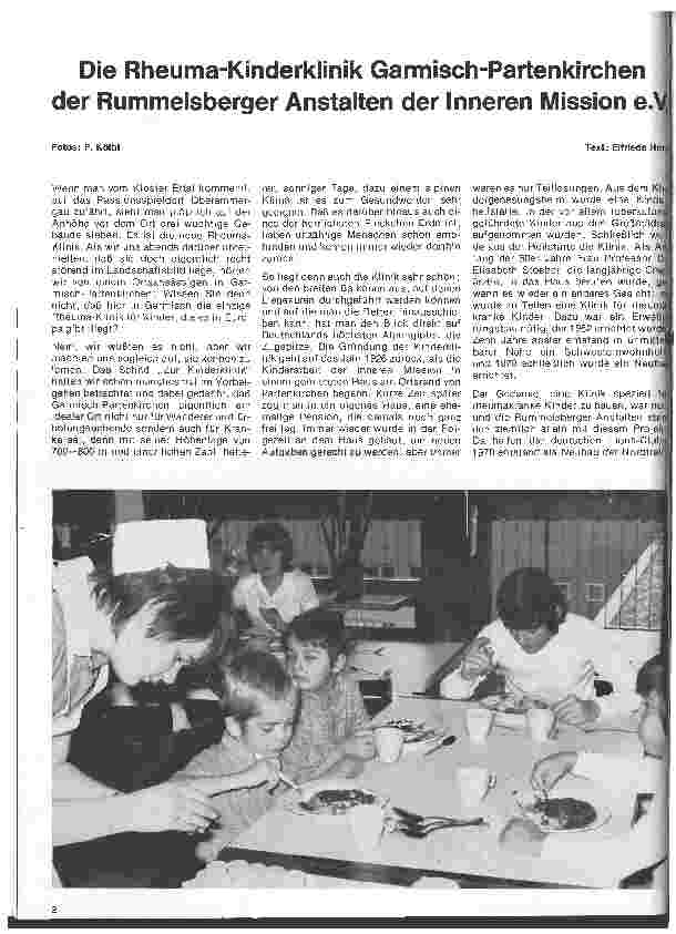 Vorschauseite 1: Die Rheuma-Kinderklinik Garmisch-Partenkirchen der Rummelsbacher Anstalten der Inneren Mission e. V.
