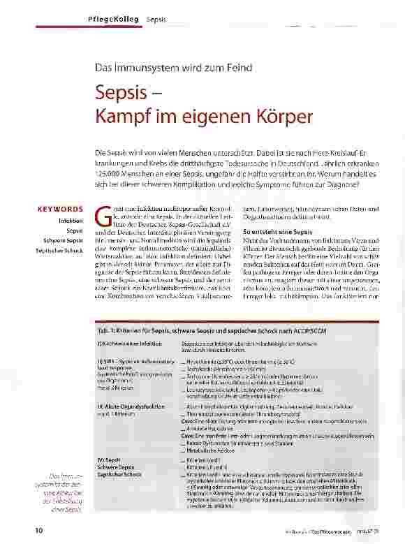 Vorschauseite 1: Das Immunsystem wird zum Feind Sepsis - Kampf im eigenen Körper