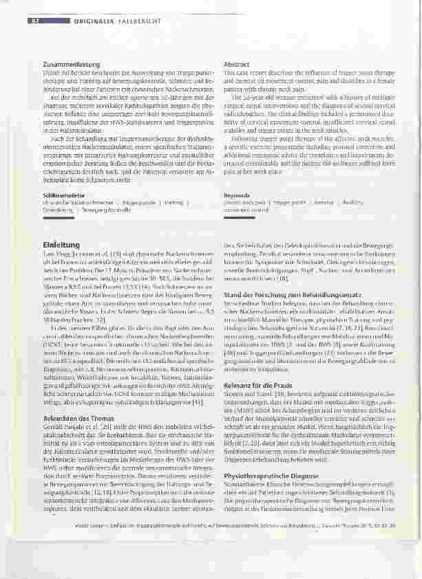 Vorschauseite 2: Einfluss von Triggerpunkttherapie und Training auf Bewegungskontrolle, Schmerz und Behinderung bei chronischen Nackenschmerzen