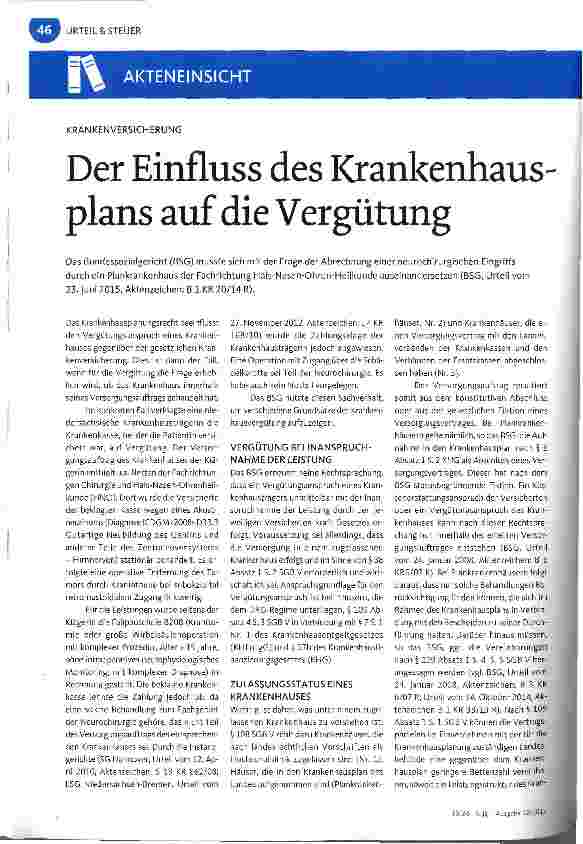 Vorschauseite 1: Der Einfluss des Krankenhausplans auf die Vergütung