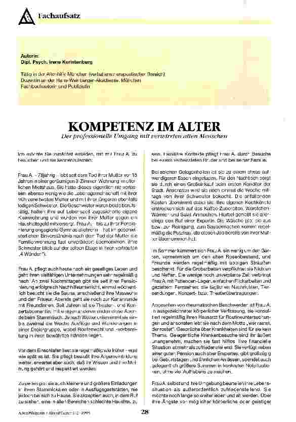 Vorschauseite 1: Kompetenz im Alter Der professionelle Umgang mit verwirrten alten Menschen