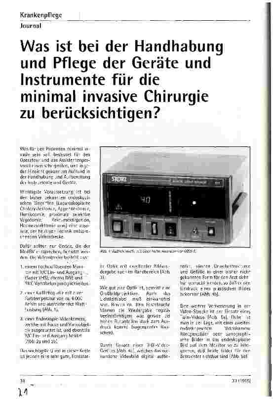Vorschauseite 1: Was ist bei der Handhabung und Pflege der Geräte und Instrumente für die minimal invasive Chriurgie zu berüchsichtigen?