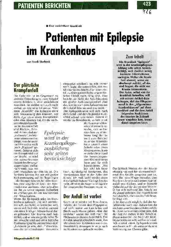 Vorschauseite 1: Patienten mit Epilepsie im Krankenhaus Eine unsichtbare Krankheit