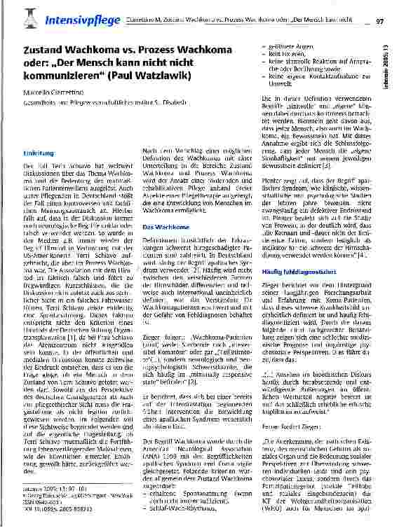 Vorschauseite 1: Zustand Wachkoma vs. Prozess Wachkoma oder:Der Mensch kann nicht nicht kommunizieren (Paul Watzlawik)