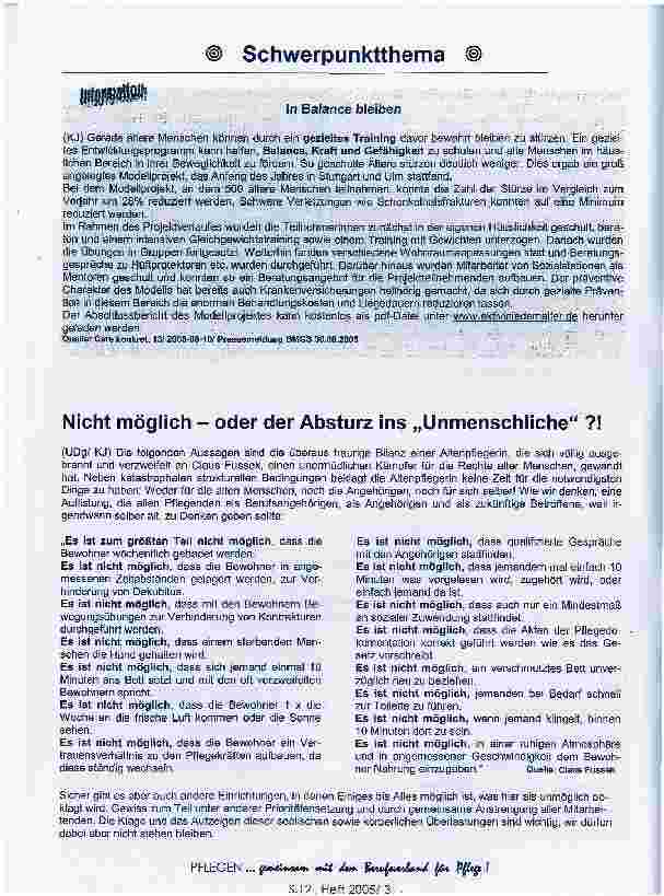 Vorschauseite 1: Nicht möglich - oder der Absturz ins Unmenschliche? !