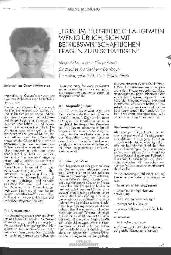 Vorschauseite 1: Es ist im Pflegebereich allgemein wenig üblich, sich mit betriebswirtschaftlichen Fragen zu beschäftigen.