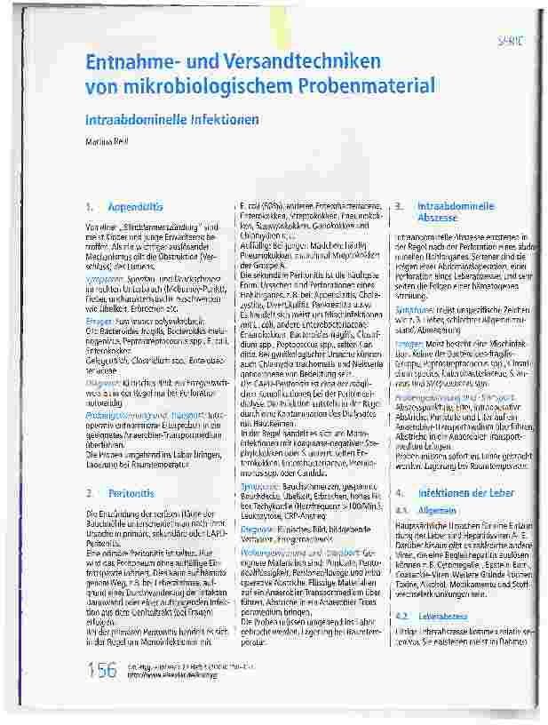 Vorschauseite 1: Entnahmeund Versandtechniken von mikrobiologischem Probenmaterial