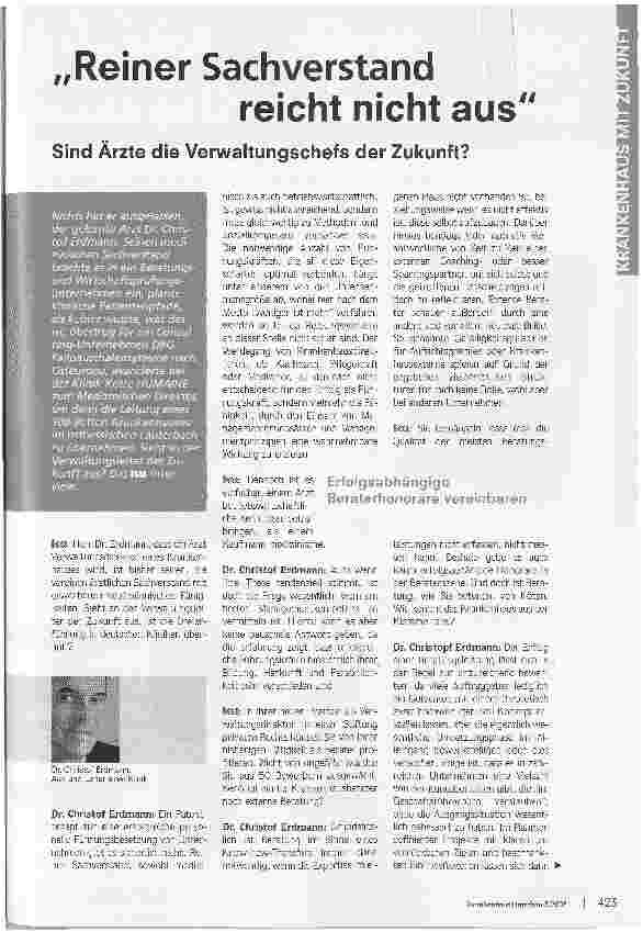 Vorschauseite 1: Reiner Sachverstand reicht nicht ausSind Ärzte die Verwaltungschefs der Zukunft?