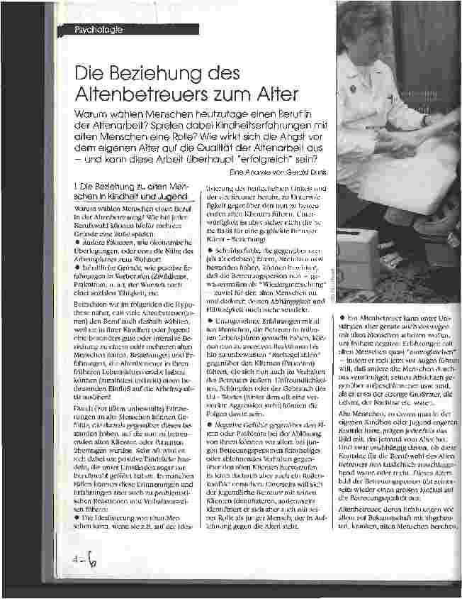 Vorschauseite 1: Die Beziehung des Altenbetreuers zum Alter