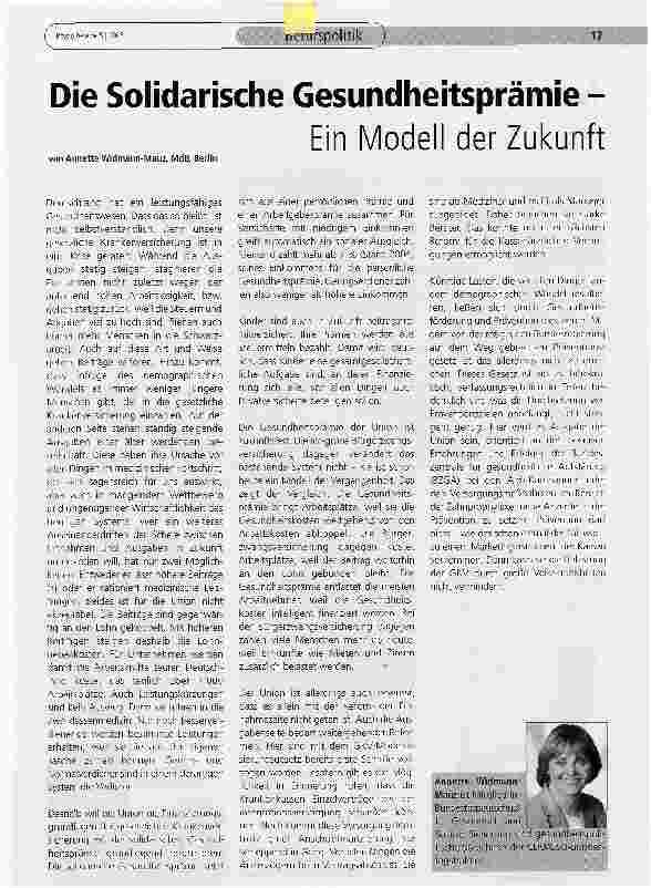 Vorschauseite 1: Die Solidarische Gesundheitsprämie -Ein Modell der Zukunft